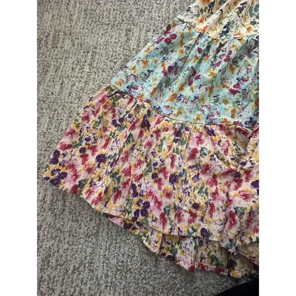 Angie Floral Tiered Mini Dress Boho Tie Back Spaghetti Strap Cottagecore Size S - Picture 5 of 9